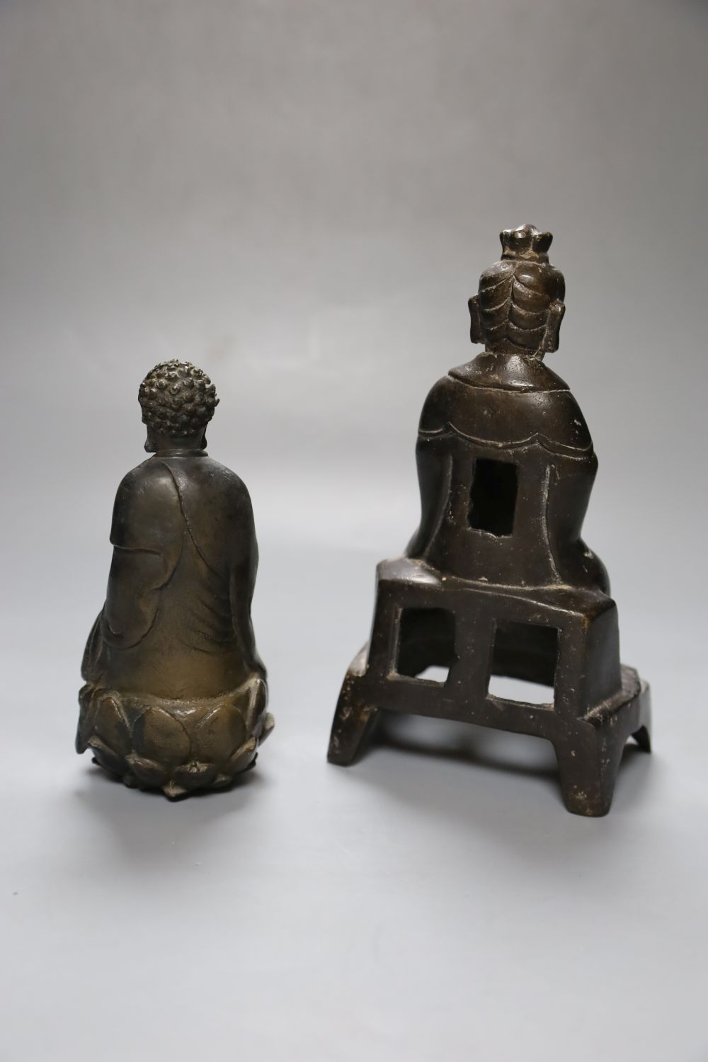 A Chinese bronze deity, together with a composite figure, height 23cm